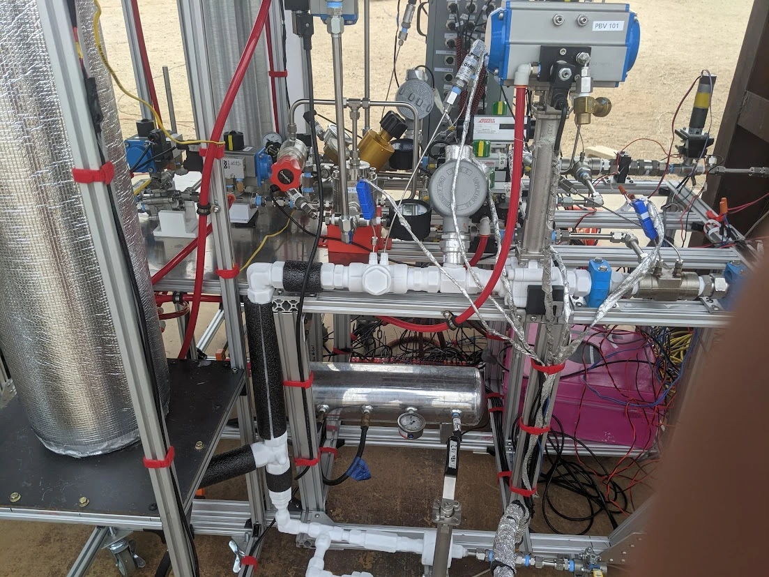 The University of Southern California's Liquid Propulsion Lab JnJ rocket engine. Fire.